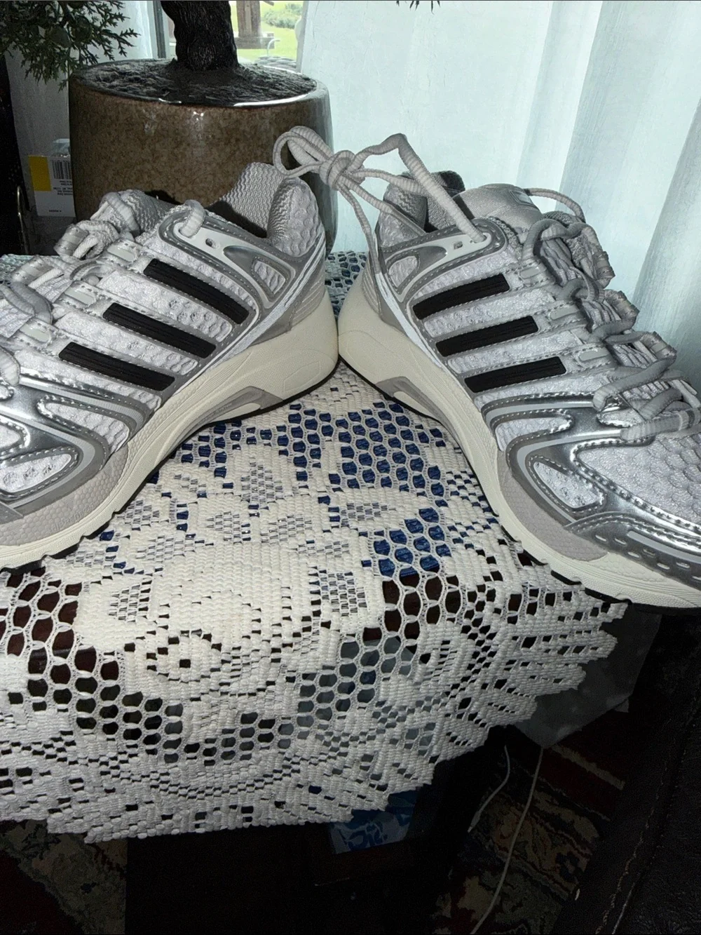 Adidas Kid’s Silver and White Running Sneakers— Unisex